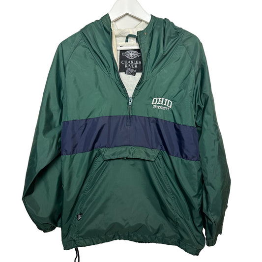 Charles River Ohio University Pullover Windbreaker Navy Blue and Green Color Block XL