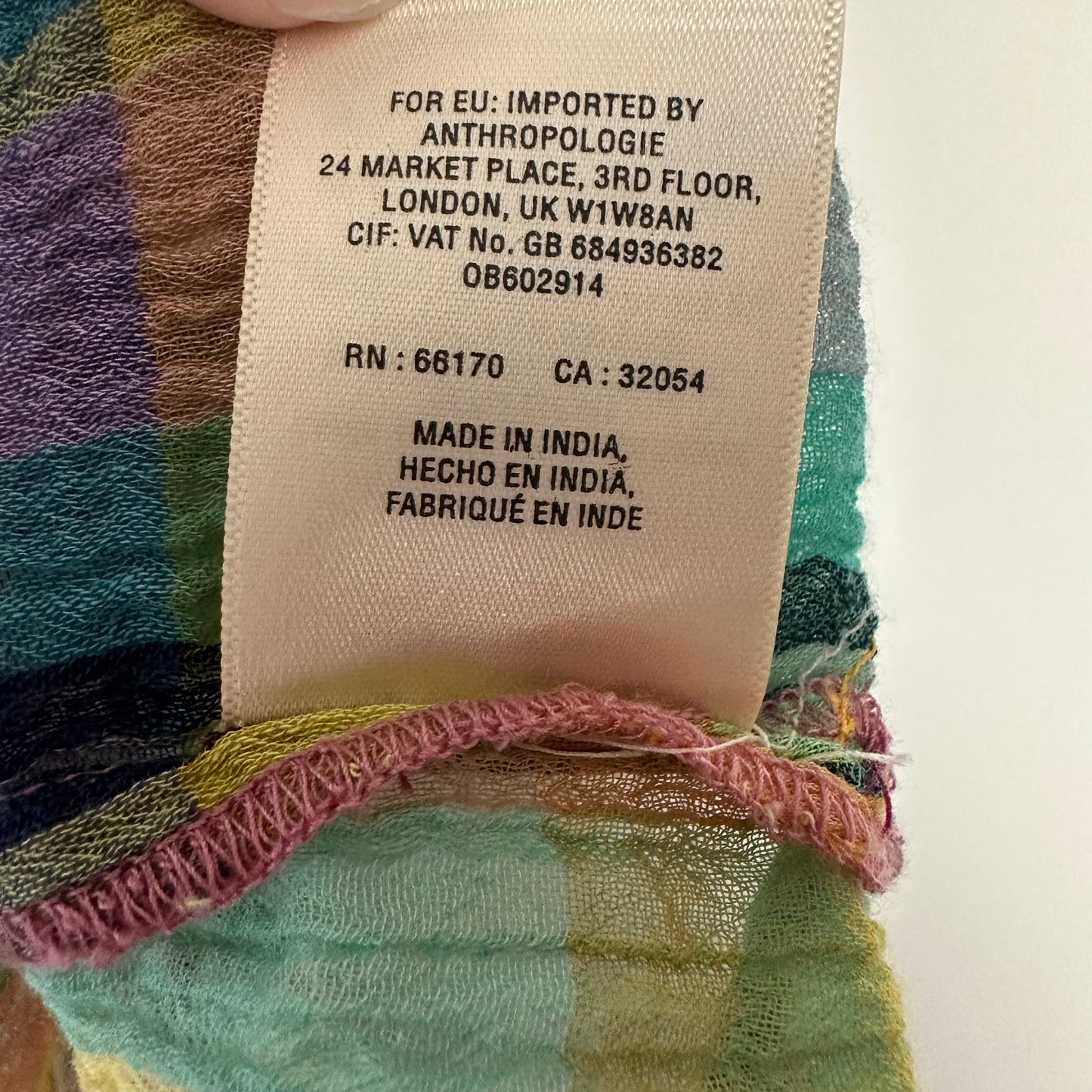 Anthropologie Holding Horses Mina Plaid Blouse Top Colorful Gauzey Cotton Small