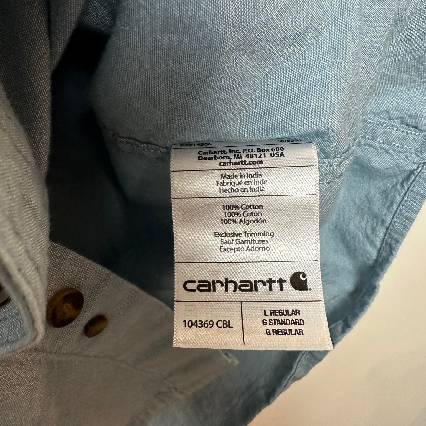 Carhartt Loose Fit Midweight Short Sleeve Shirt Button Down Collared Large Blue