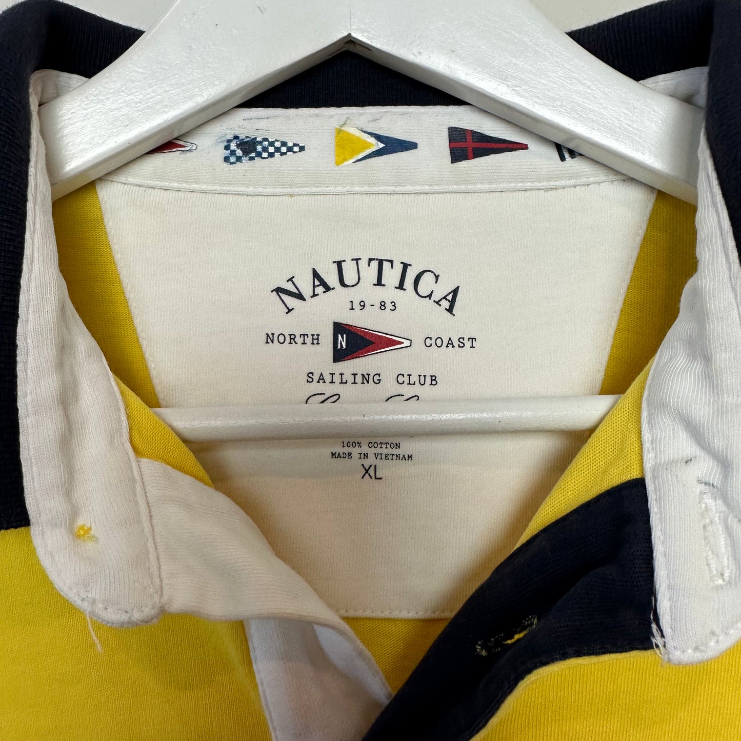 Nautica Retro Sailing Club Polo Yellow White Striped Rugby Cotton XL