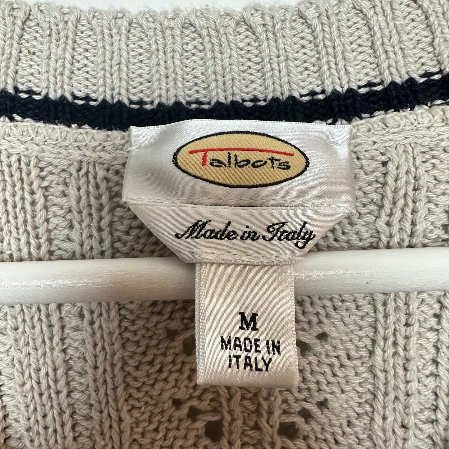 Vintage 90s Talbots Sweater Open Knit Tan Cotton and Silk Medium