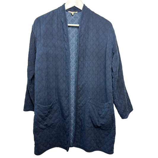 Eileen Fisher Open Front Quilted Jacket Blue Organic Cotton Small
