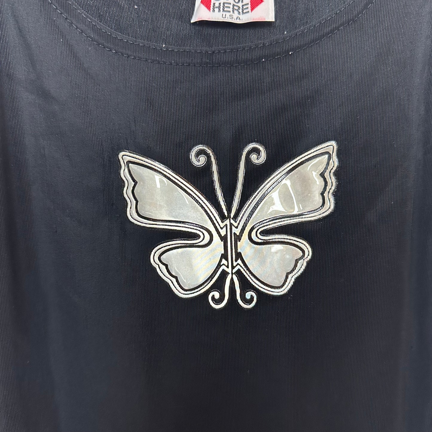 Vintage 90s Stop Here Butterfly Dress Overalls Black