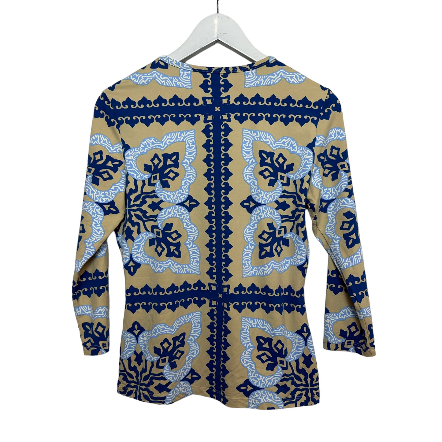 J. McLaughlin Catalina Cloth Long Sleeve Crew Neck Top Blue Beige Small