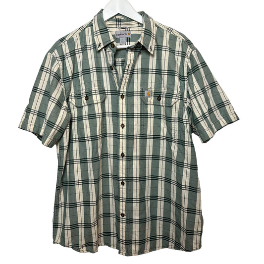 Carhartt Loose Fit Midweight Plaid Short Sleeve Button Down Collared Shirt Large Original Fit