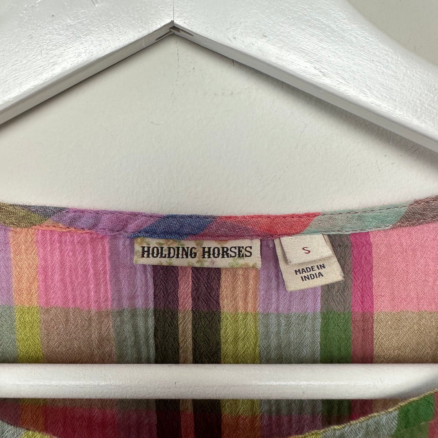 Anthropologie Holding Horses Mina Plaid Blouse Top Colorful Gauzey Cotton Small