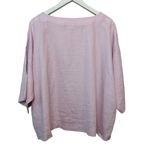 NWT J. Jill Linen Top Blouse Blossom Pink Purple Drop Sleeve Boat Neck Medium
