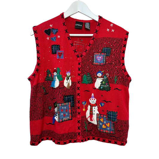 Erika Christmas Sweater Vest Winter Red Snowmen XL