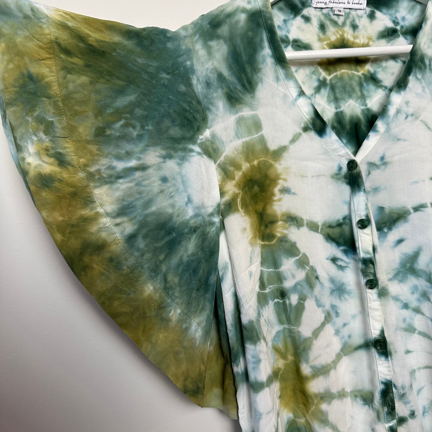 Young Fabulous and Broke Tie Dye Blouse Top Blue Green Small