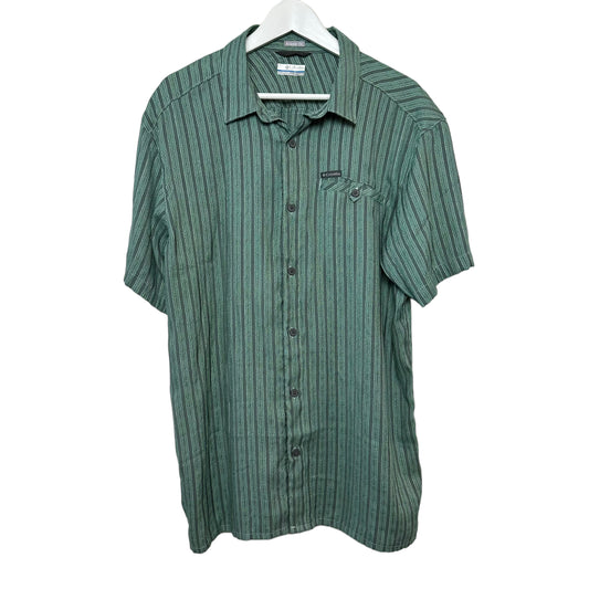 Columbia Short Sleeve Button Down Shirt Blue Green Striped Regular Fit Large