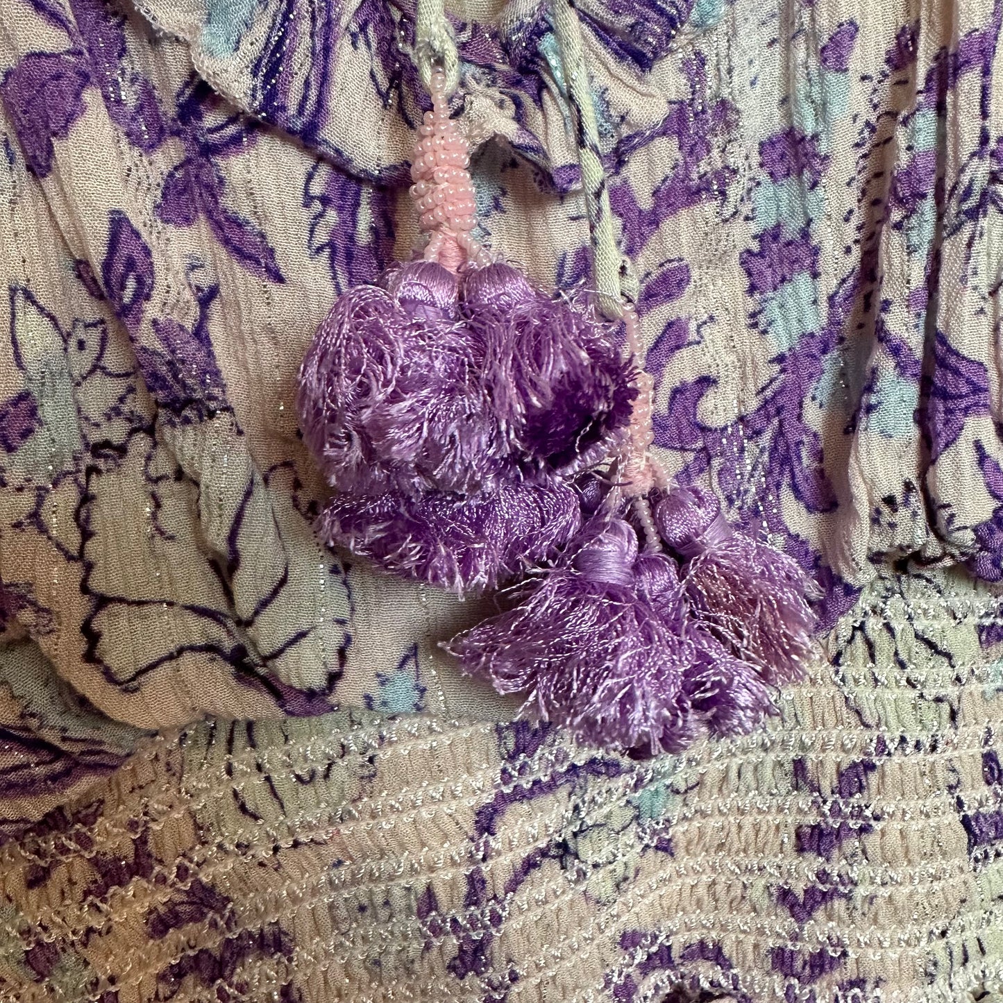 Hemant and Nandita Asia Floral Print Mini Dress Pink Lilac Floral Small