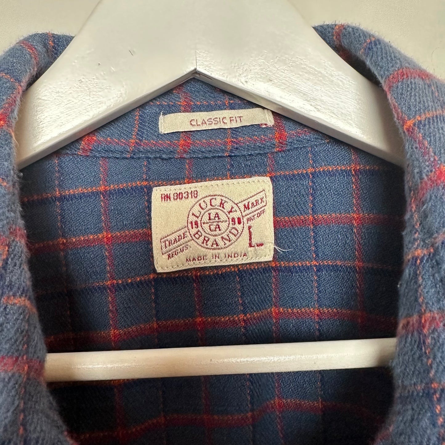 Lucky Brand Plaid Shirt Jacket Snap Front Red Blue Large