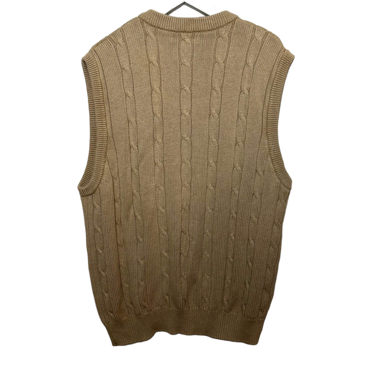 Vintage 90s Izod Club Sweater Vest Chunky Cable Knit Tan
