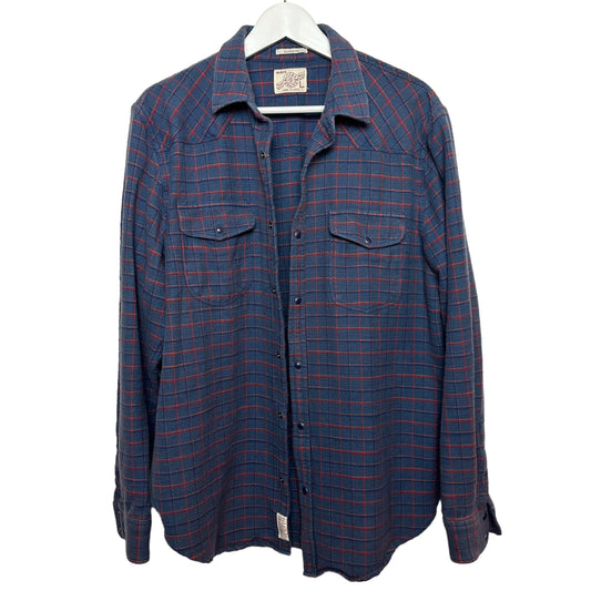 Lucky Brand Plaid Shirt Jacket Snap Front Red Blue Large