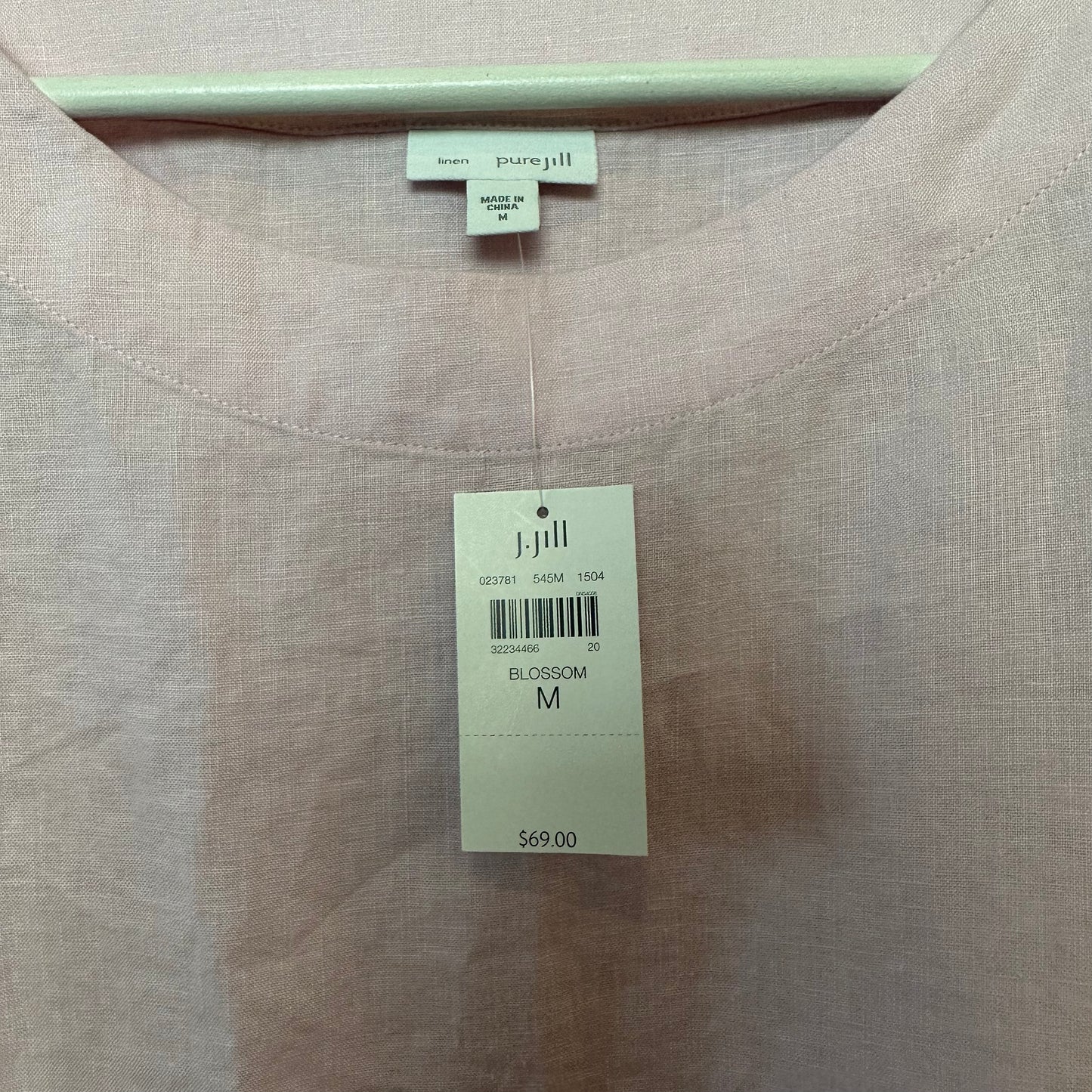 NWT J. Jill Linen Top Blouse Blossom Pink Purple Drop Sleeve Boat Neck Medium