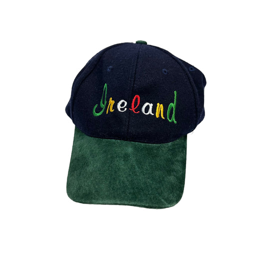 Vintage Ireland Baseball Hat Dad Hat Wool and Suede Embroidered Green Blue