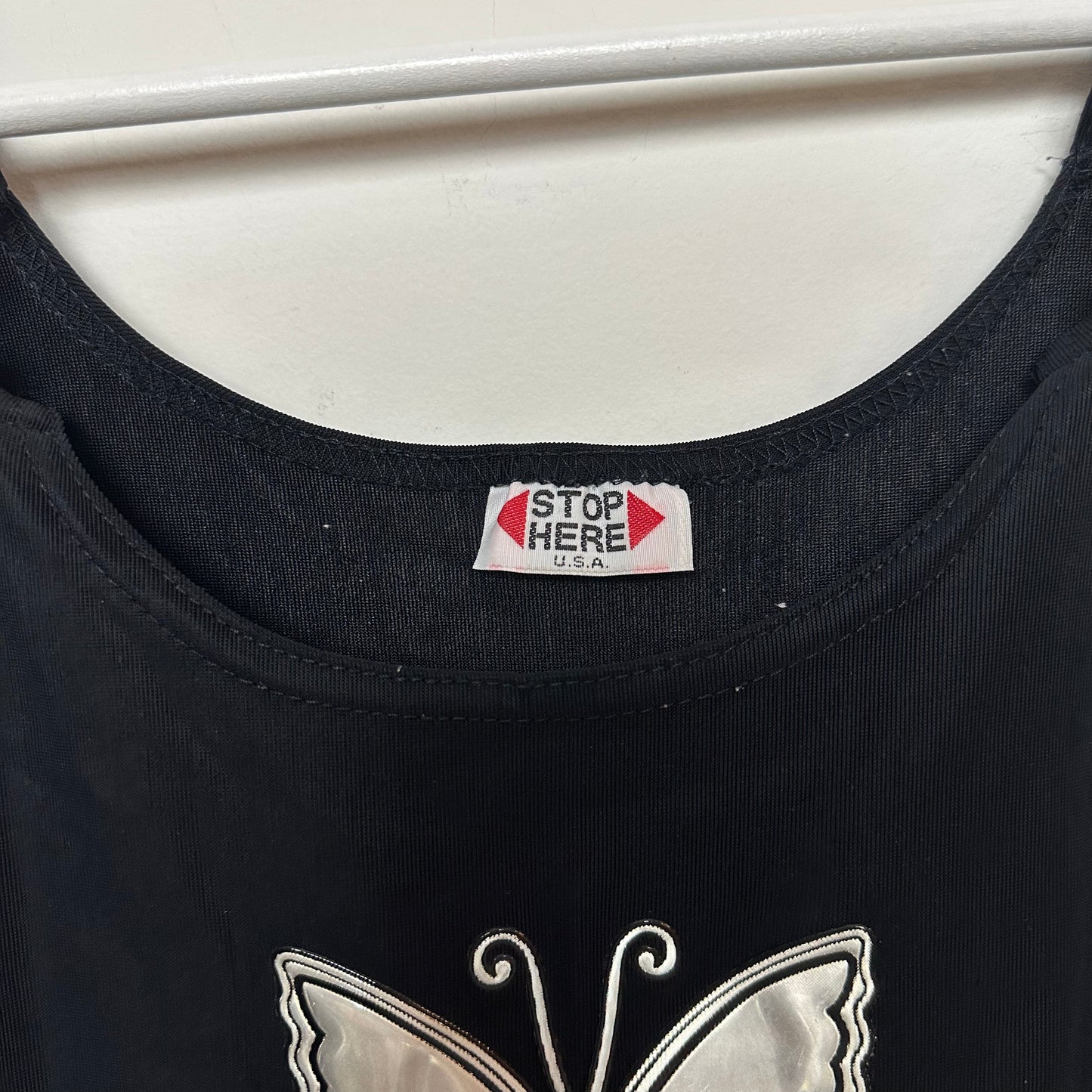 Vintage 90s Stop Here Butterfly Dress Overalls Black