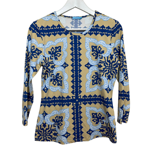 J. McLaughlin Catalina Cloth Long Sleeve Crew Neck Top Blue Beige Small