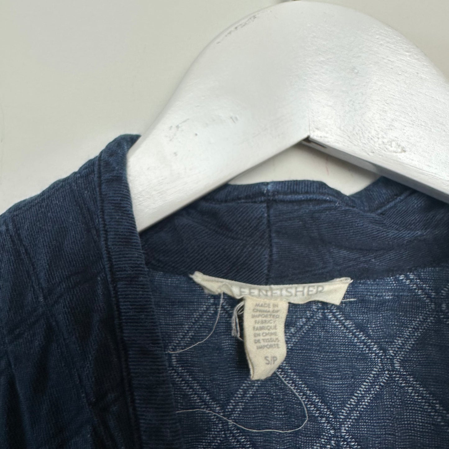 Eileen Fisher Open Front Quilted Jacket Blue Organic Cotton Small