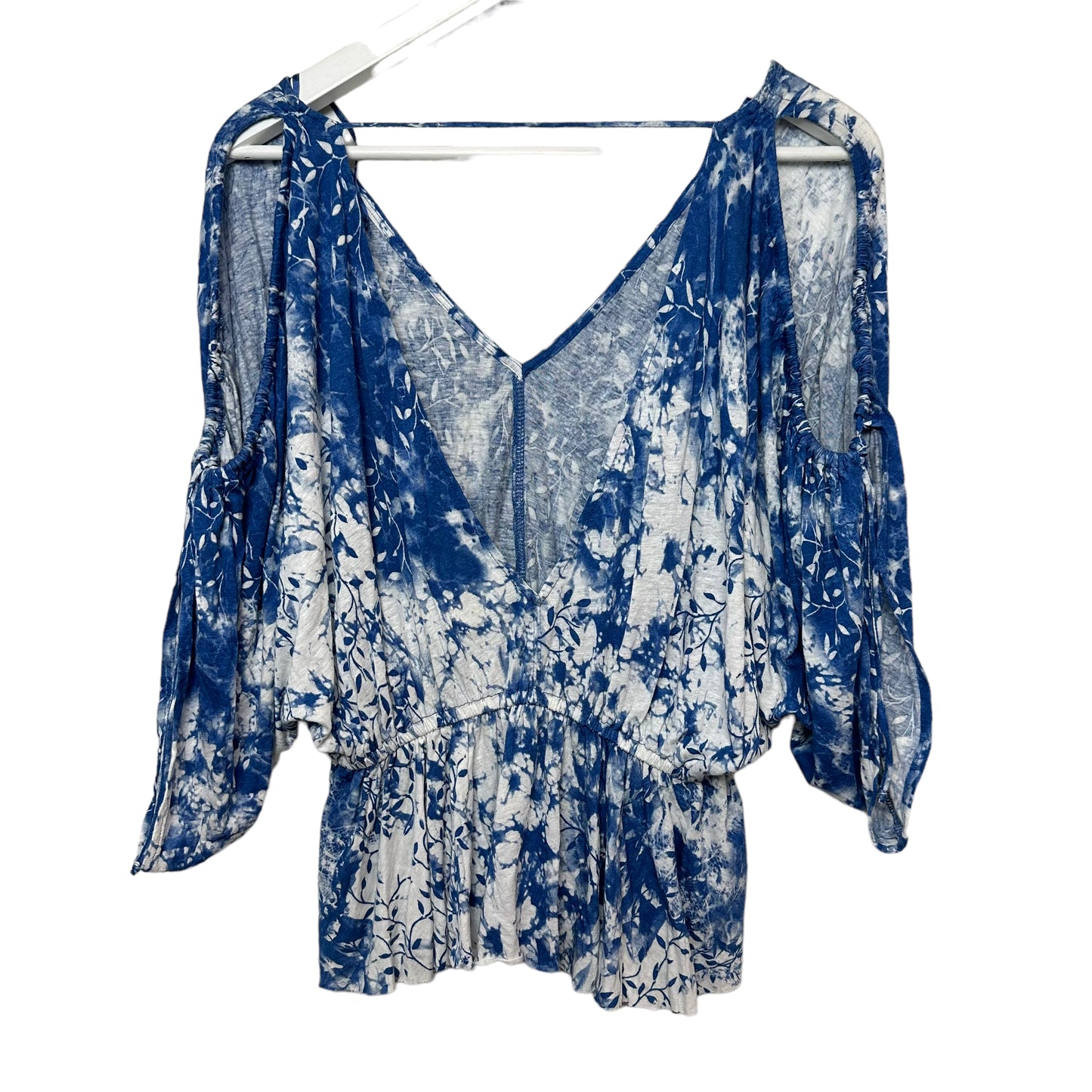 Free People Abracadabra Blouse Blue White Tie Dye Cold Shoulder Peplum Crop Small