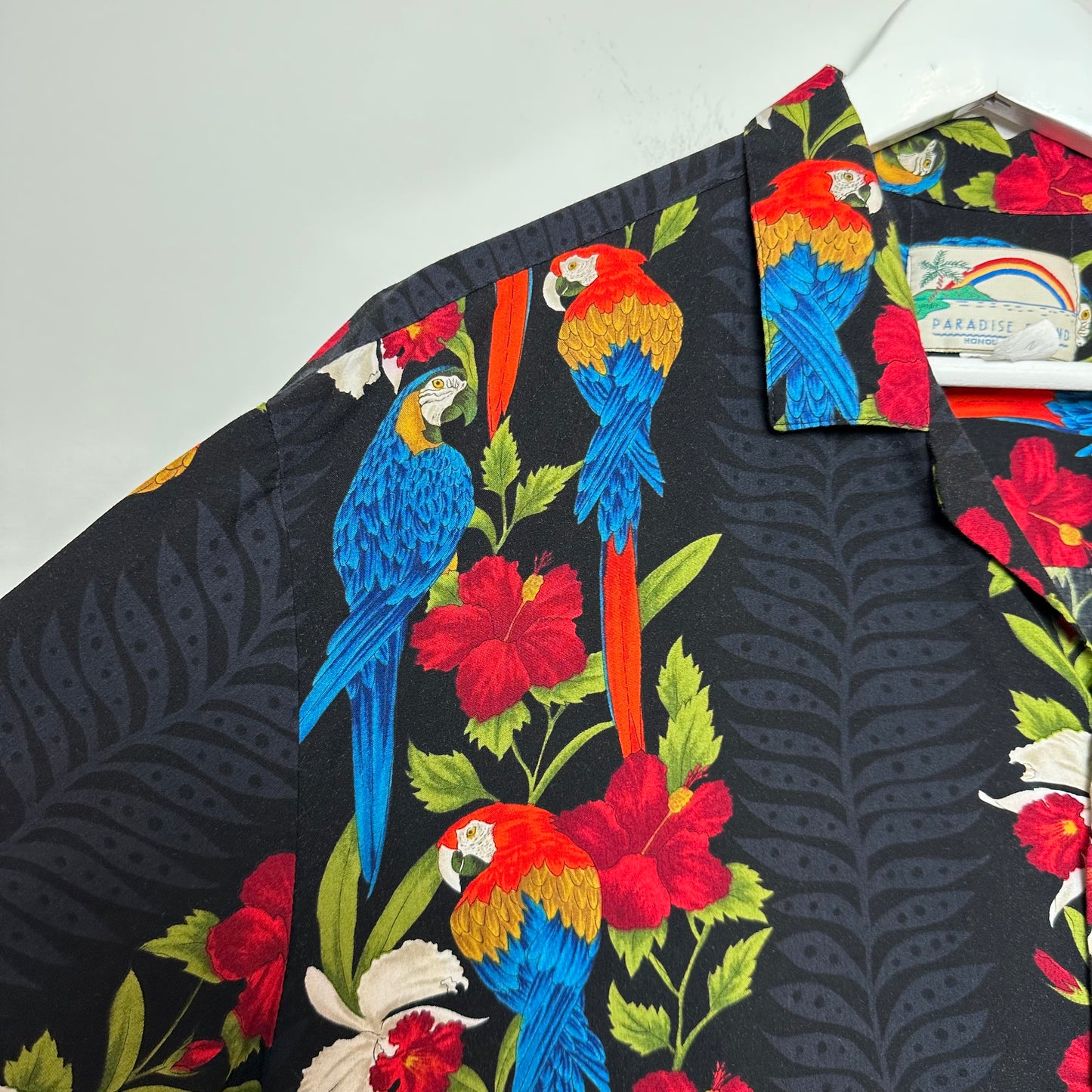 Vintage Paradise Found Hawaiian Tropical Floral Short Sleeve Button Down Shirt XL