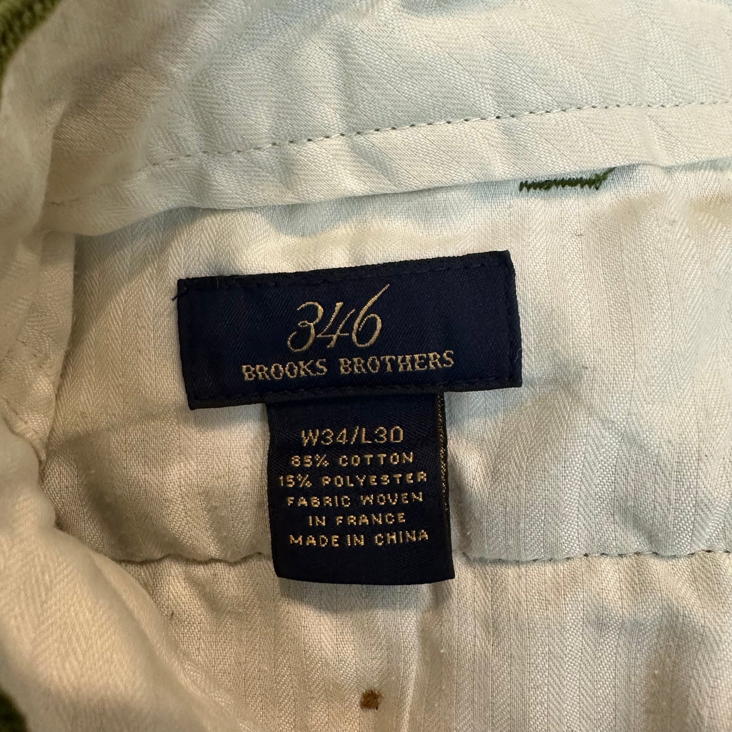 Brooks Brothers 346 Green Corduroy Trouser Pants Chinos Wide Wale 34 x 30