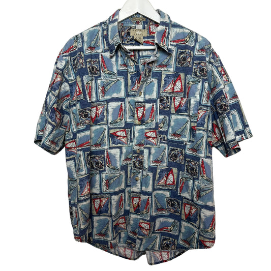 Natural Issue Nautical Short Sleeve Button Down Shirt Sail Boats XL