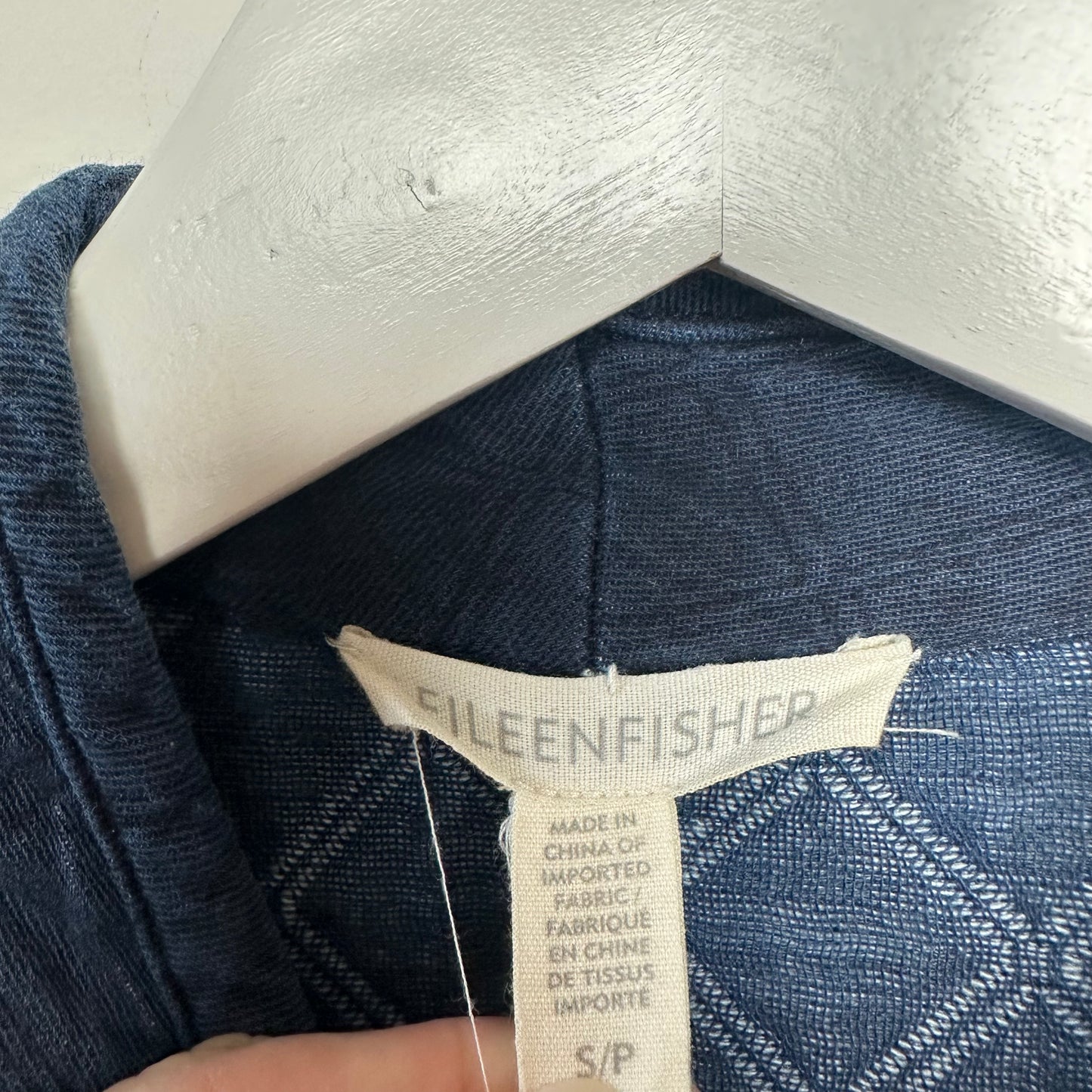 Eileen Fisher Open Front Quilted Jacket Blue Organic Cotton Small