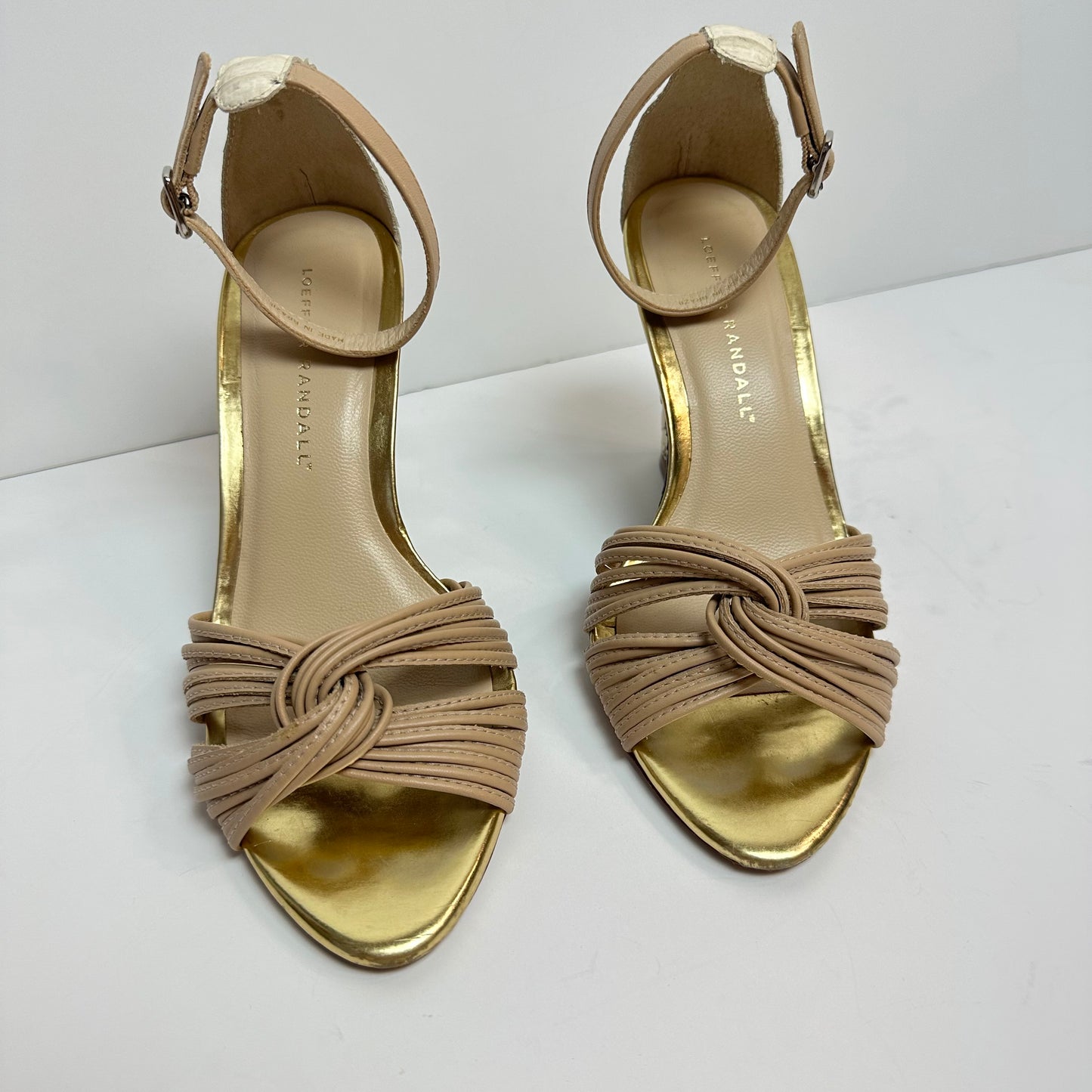 Loeffler Randall Allegra Twist Leather Snake Wedge Sandals Heels Nude Beige 6.5