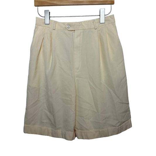 Vintage Vinci 80s High Rise Trouser Shorts Yellow 10 Long Shorts Pleated Front