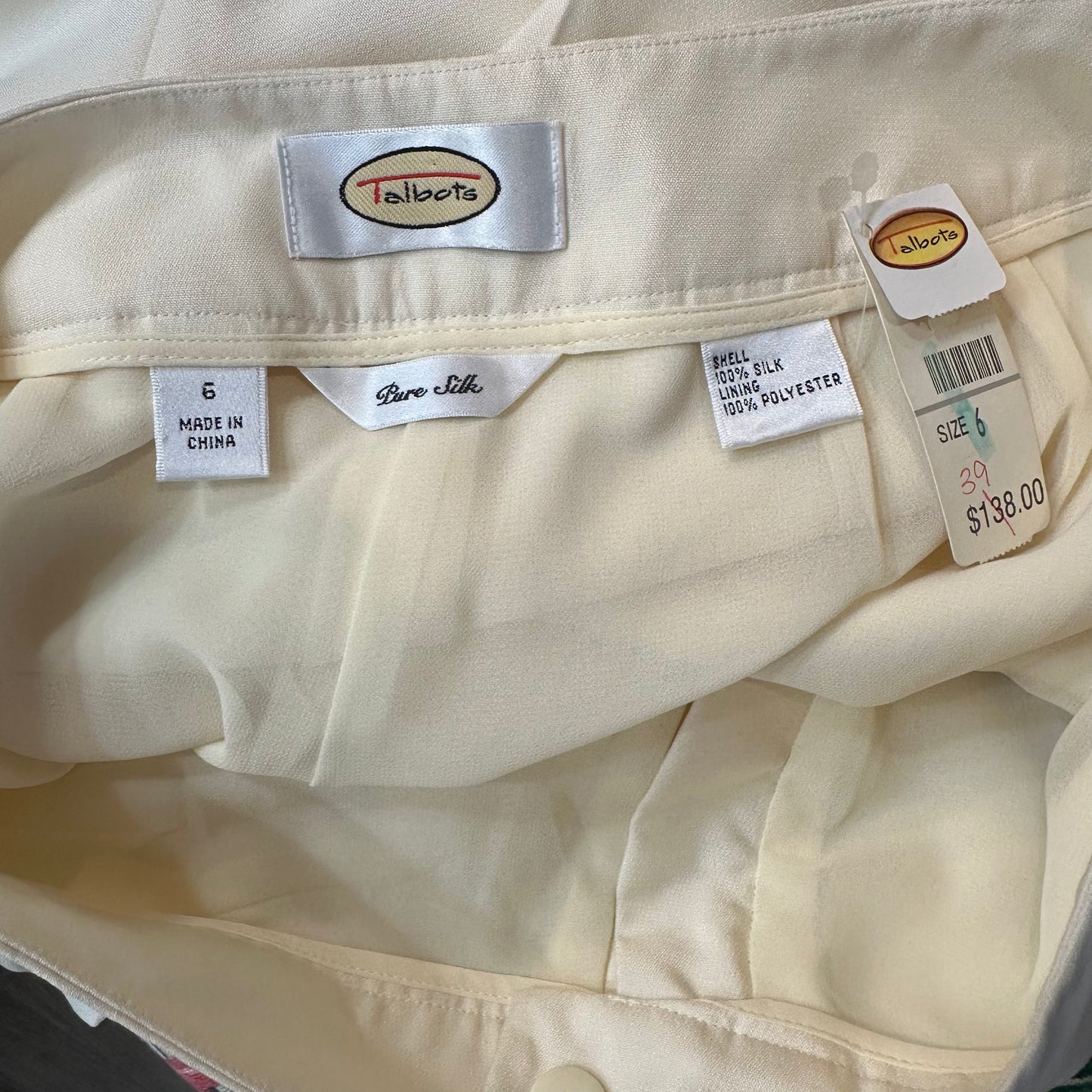 NWT vintage Talbots Silk Trouser Pants Cream High Rise Straight Leg 6