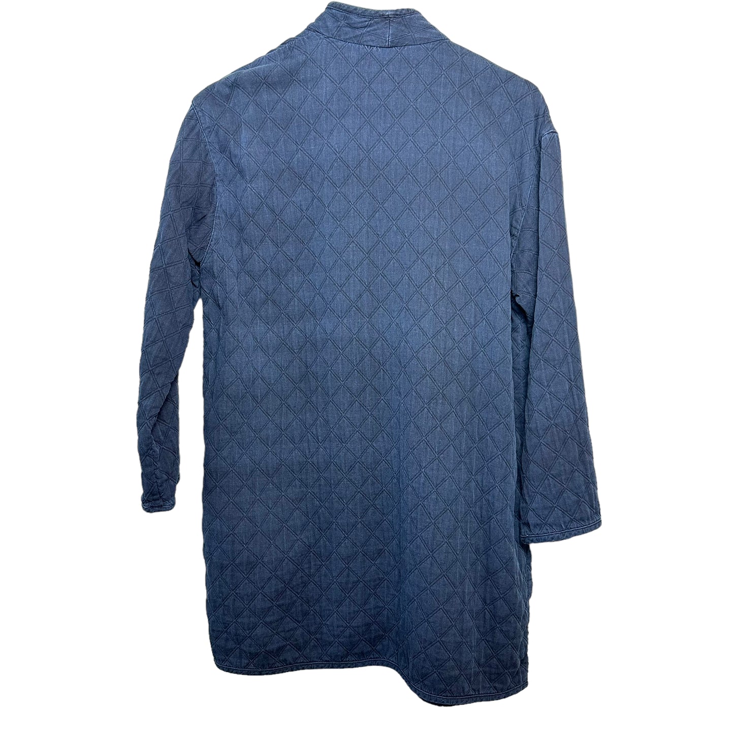 Eileen Fisher Open Front Quilted Jacket Blue Organic Cotton Small