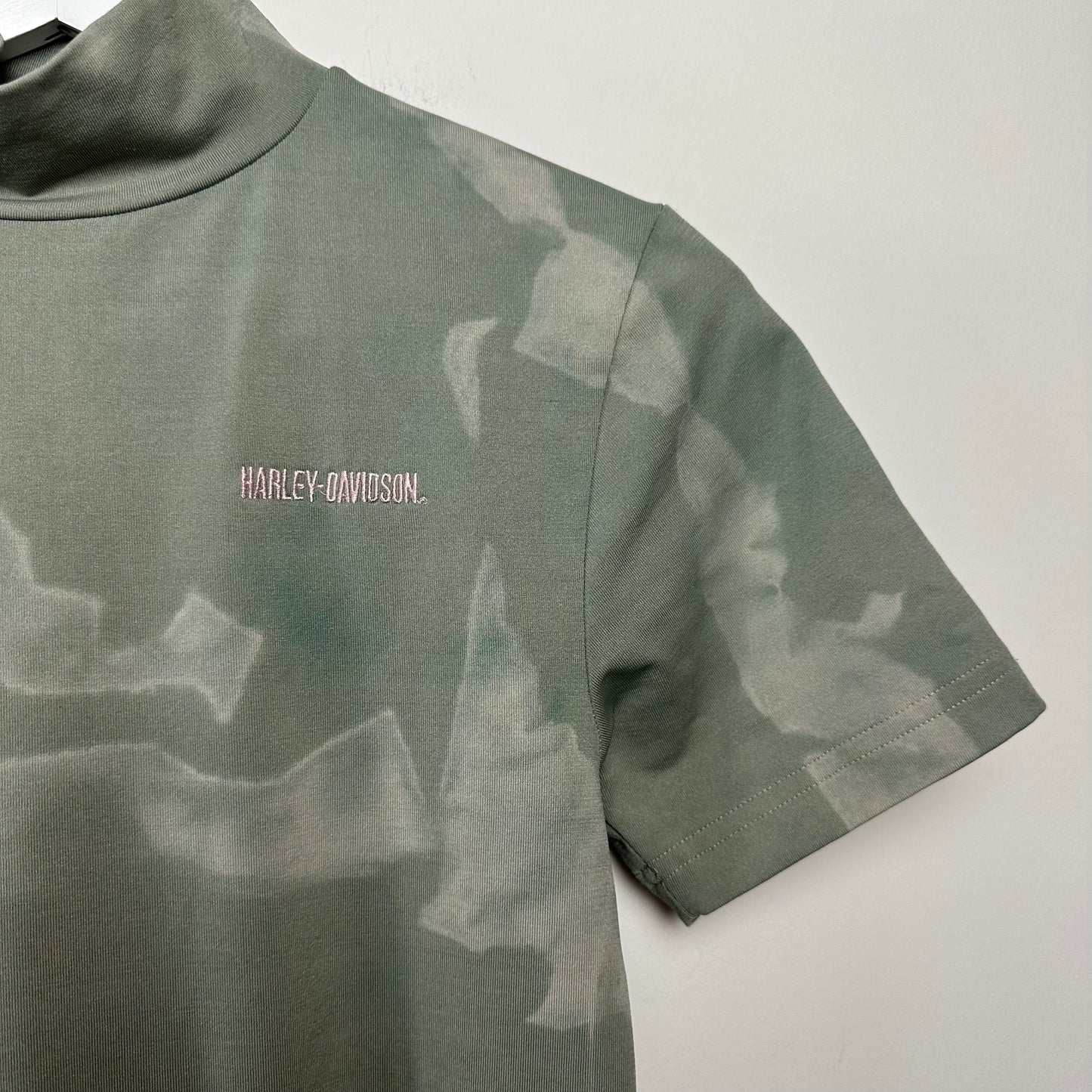 Vintage Harley Davidson Green Mock Turtleneck Top Tie Dye Small XS