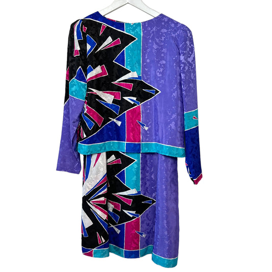 Vintage 80s Hal Ferman Coordinating Set Blouse and Skirt Set Jewel Tone Geometric 10