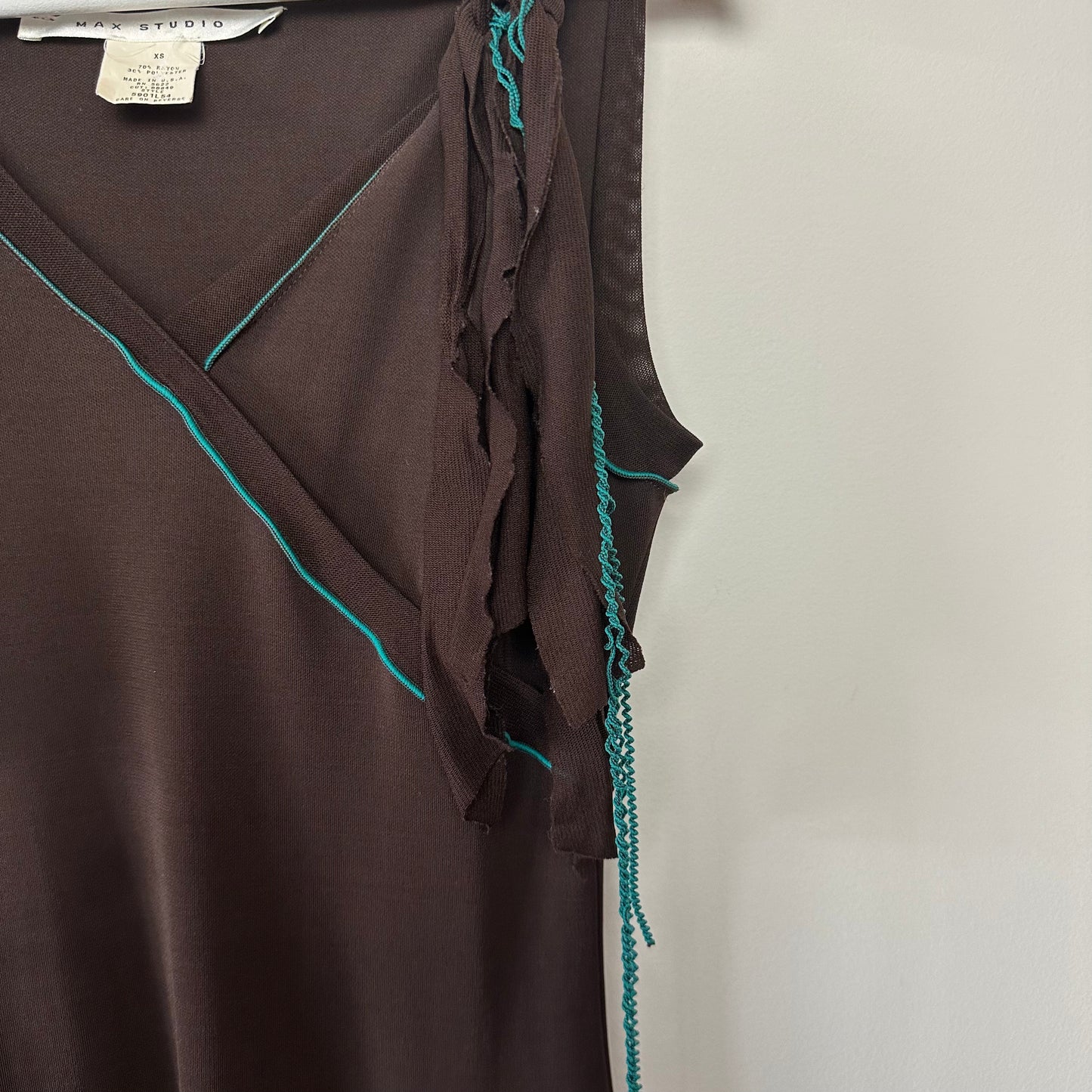 Vintage 90s Y2K Max Studio Asymmetrical Midi Dress Brown Sleeveless Made in the USA XS