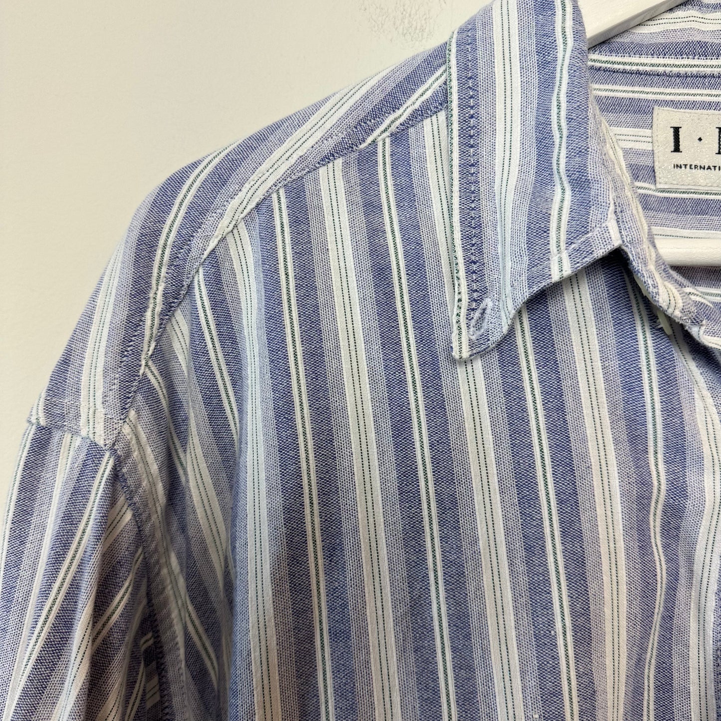 Vintage 90s I.N.C. Blue White Striped Long Sleeve Button Down Large Cotton
