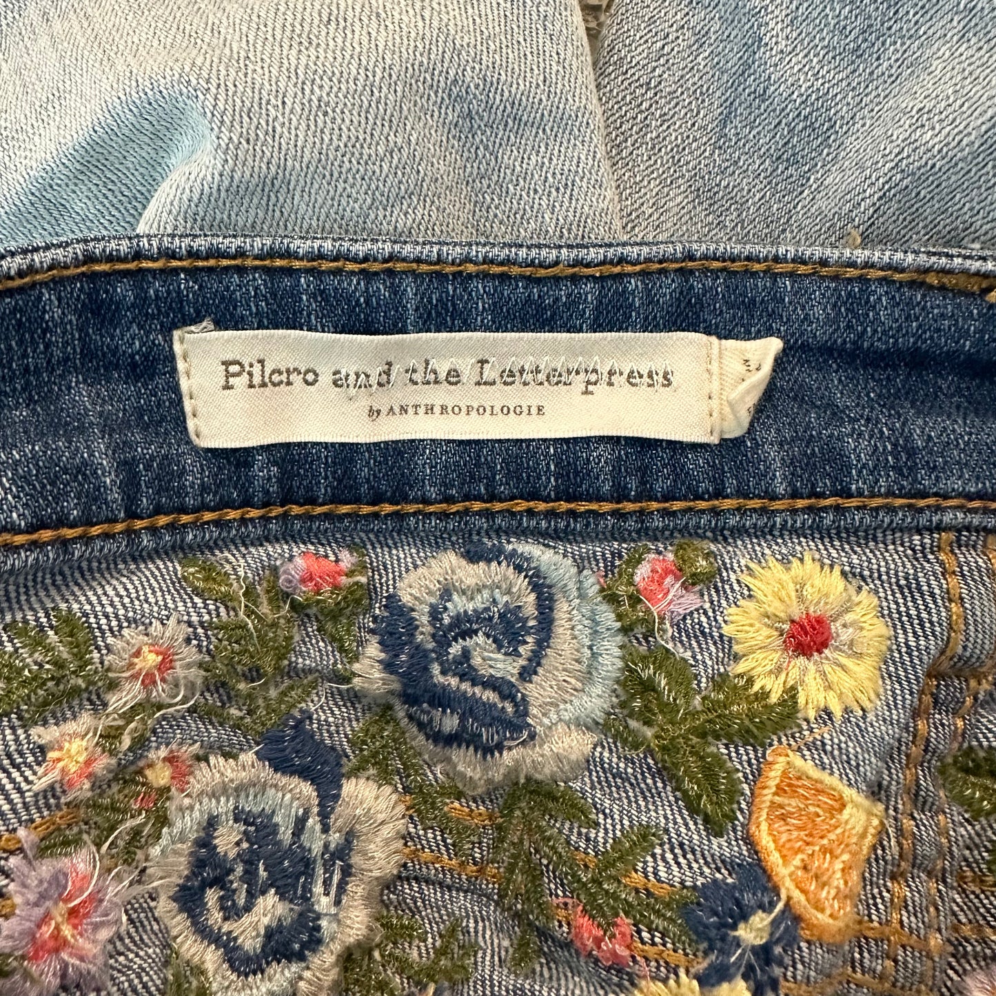 Anthropologie Pilcro and the Letterpress Slim Boyfriend Floral Fruit Embroidered Jean Shorts 27