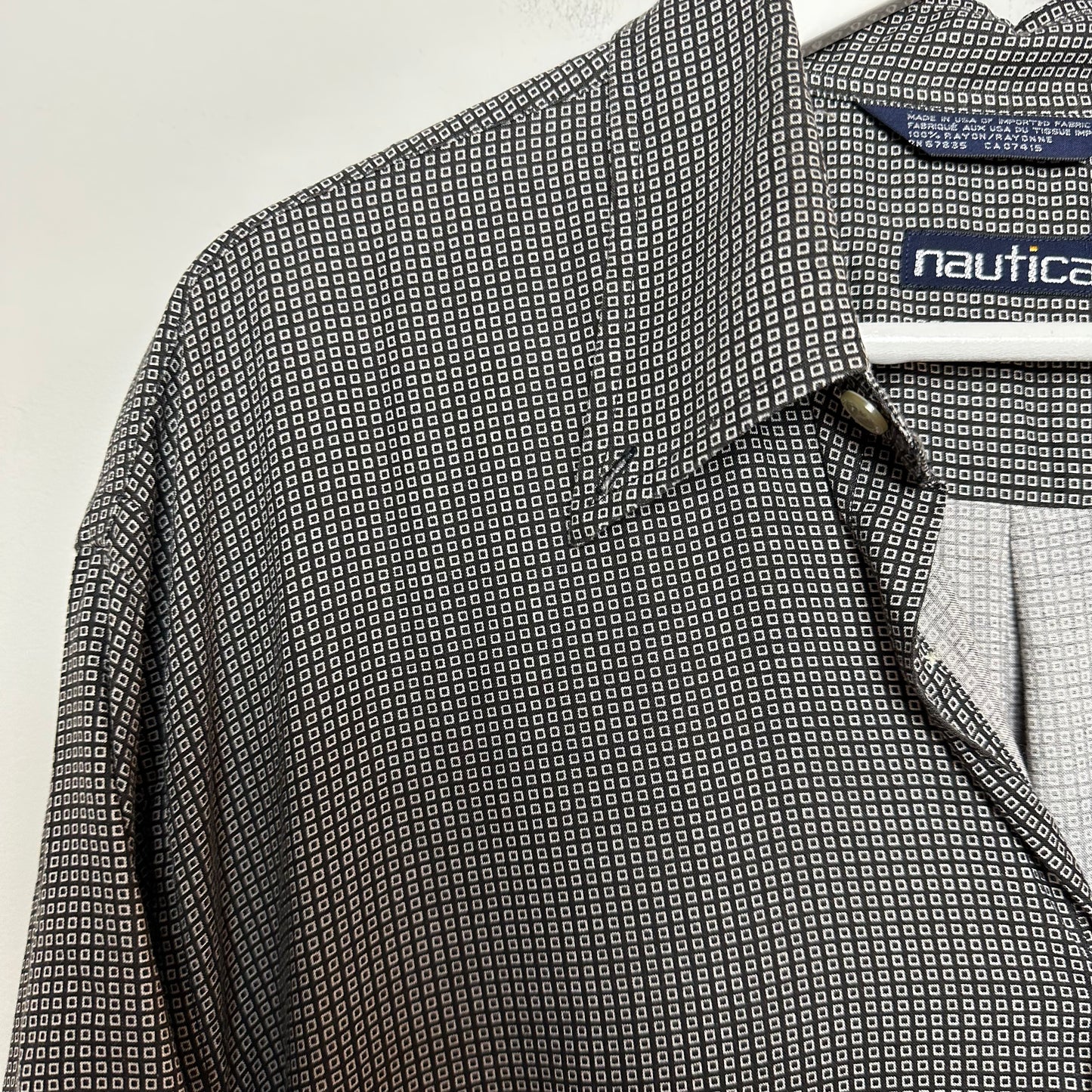 Vintage Nautica Patterned Short Sleeve Button Down Made in the USA XL