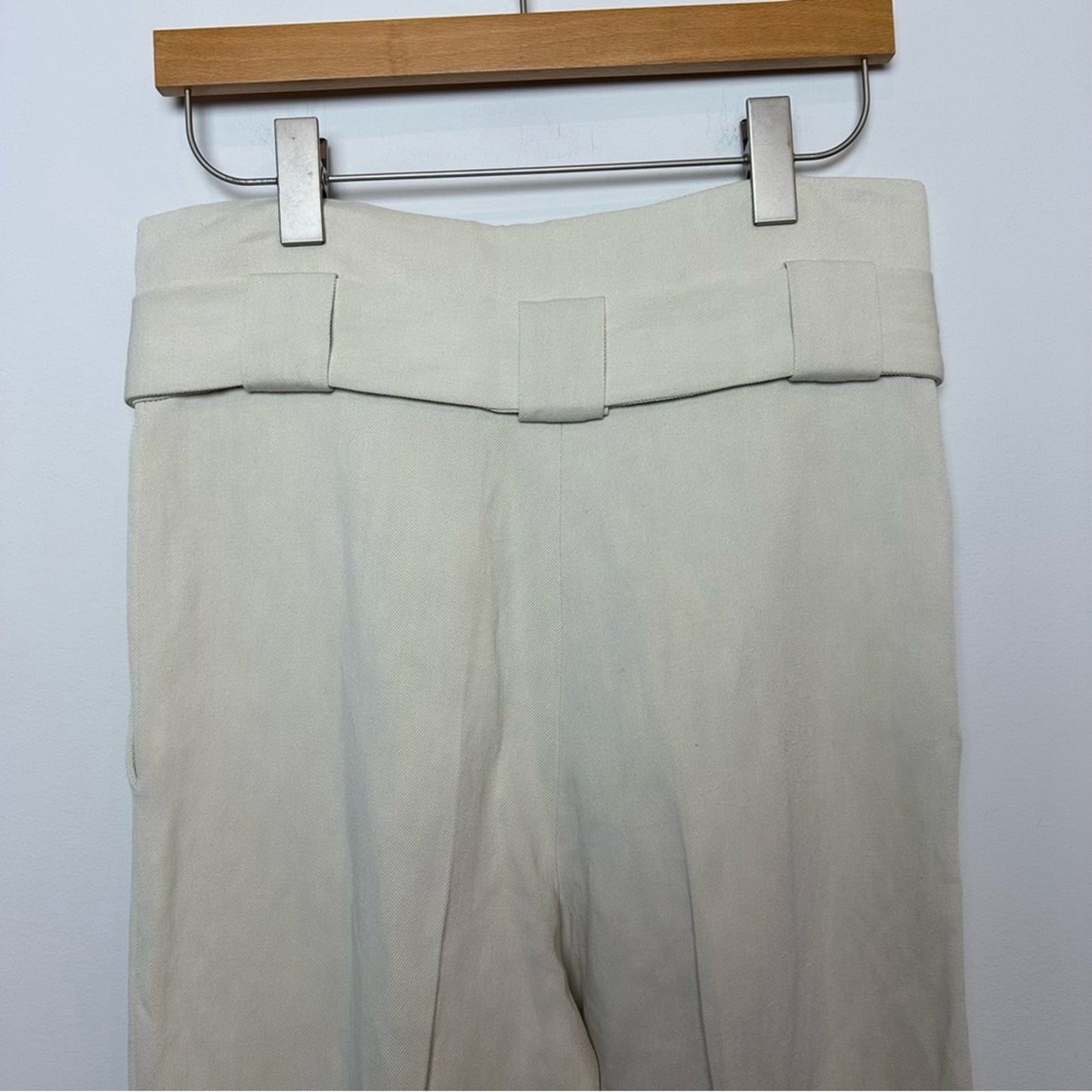 IRO Apollonia Trousers belted pleated twill straight leg pants Tie Waist Ecru 2