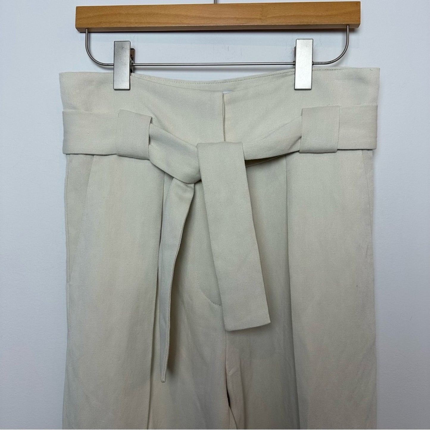 IRO Apollonia Trousers belted pleated twill straight leg pants Tie Waist Ecru 2