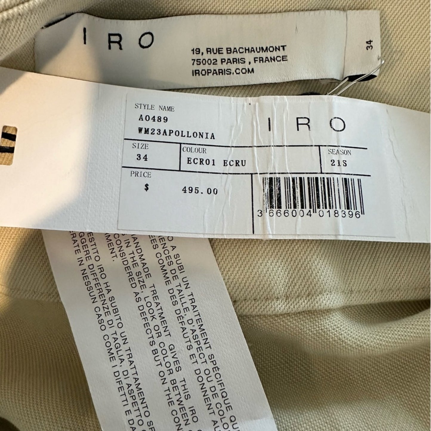 IRO Apollonia Trousers belted pleated twill straight leg pants Tie Waist Ecru 2