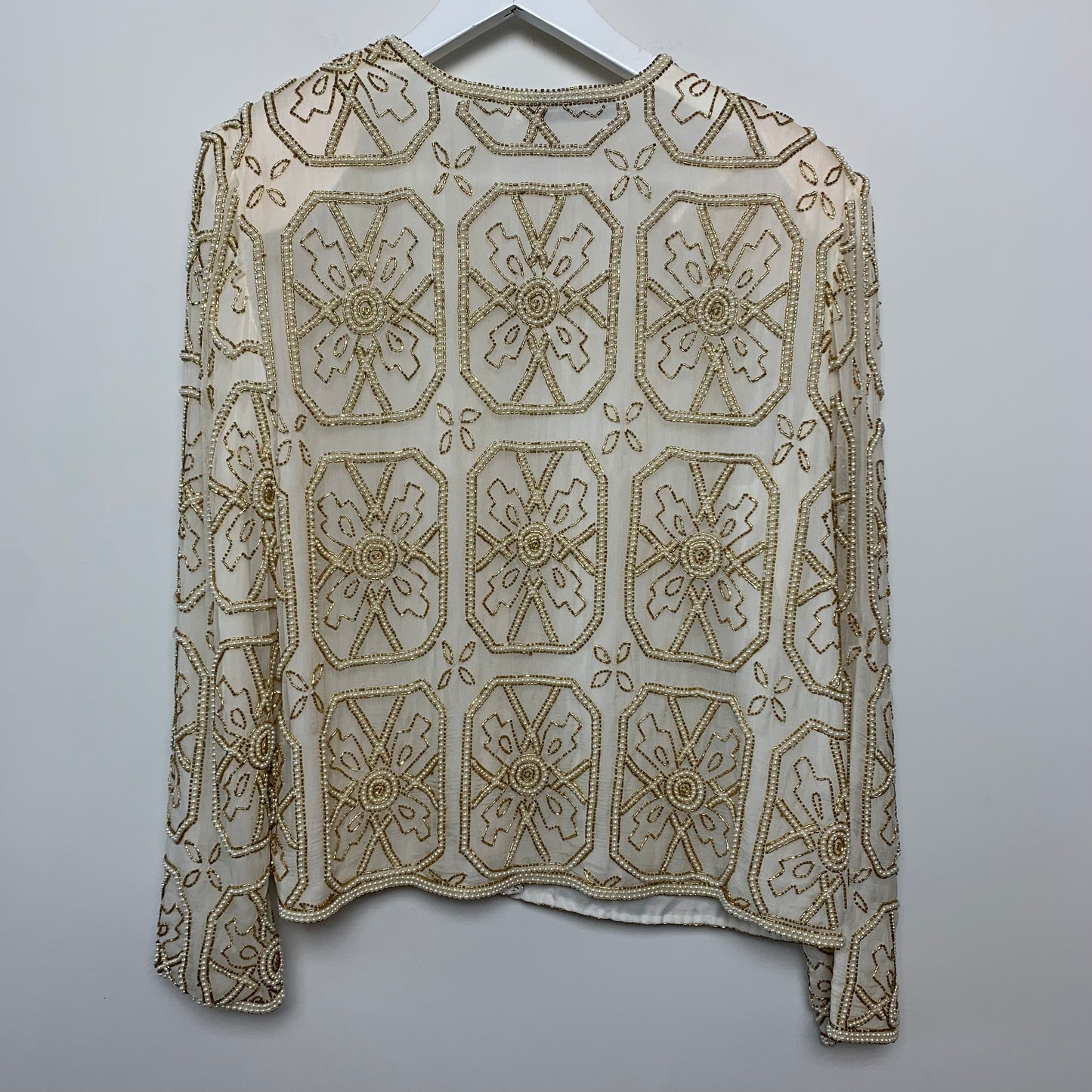 Vintage Scala Silk Beaded Jacket Cream and Gold Medium