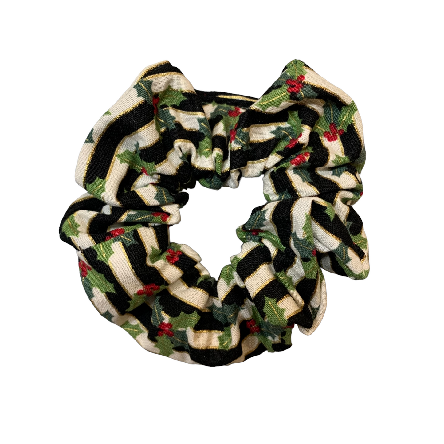 Handmade Striped Mistletoe and Holly Scrunchie