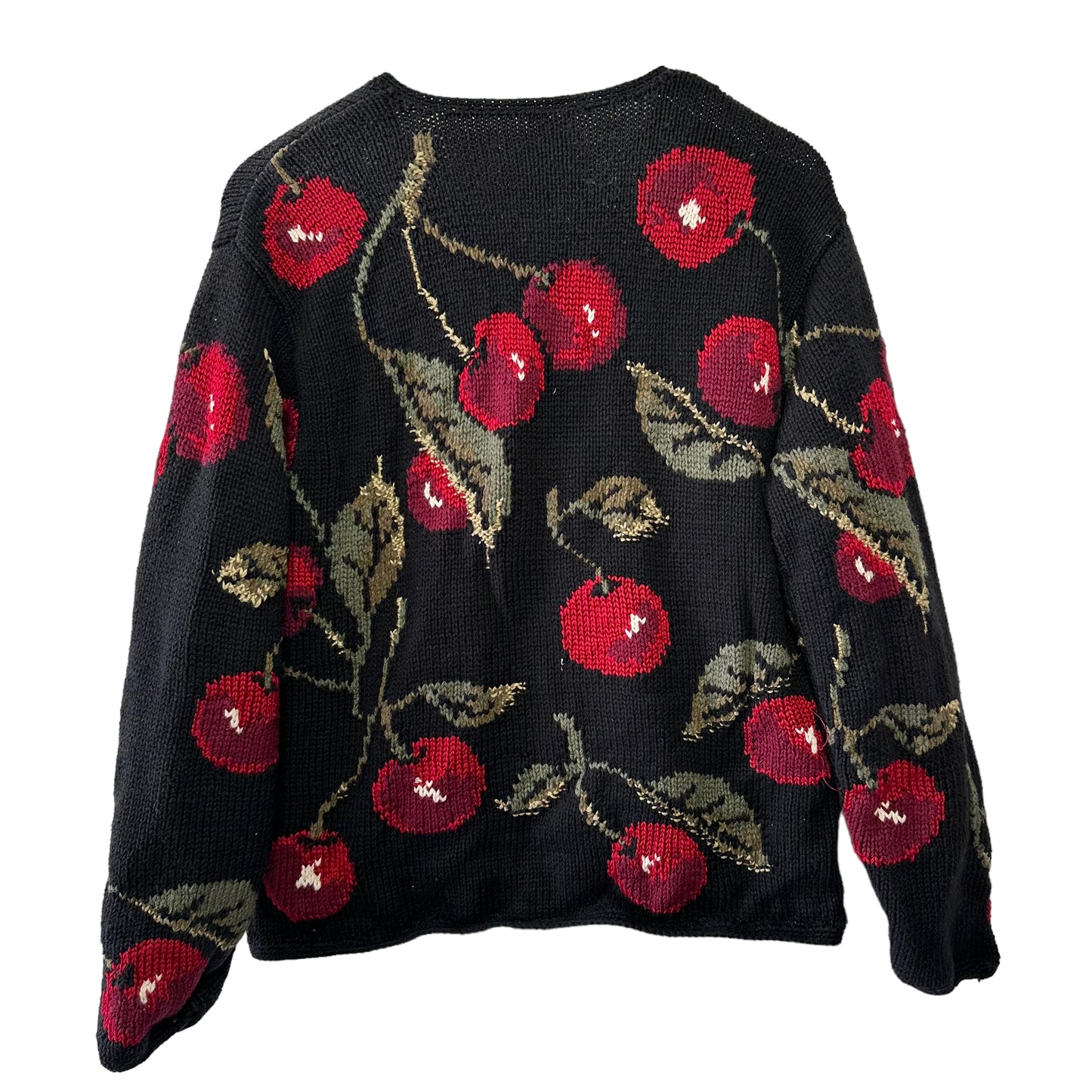 Vintage 90s Talbots Hand Knit Cardigan Sweater Cherries Small