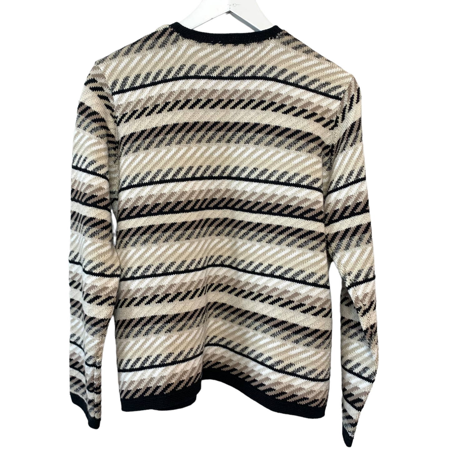 Vintage 90s Talbots Neutral Knit Striped Chunky Knit Cardigan Sweater Medium