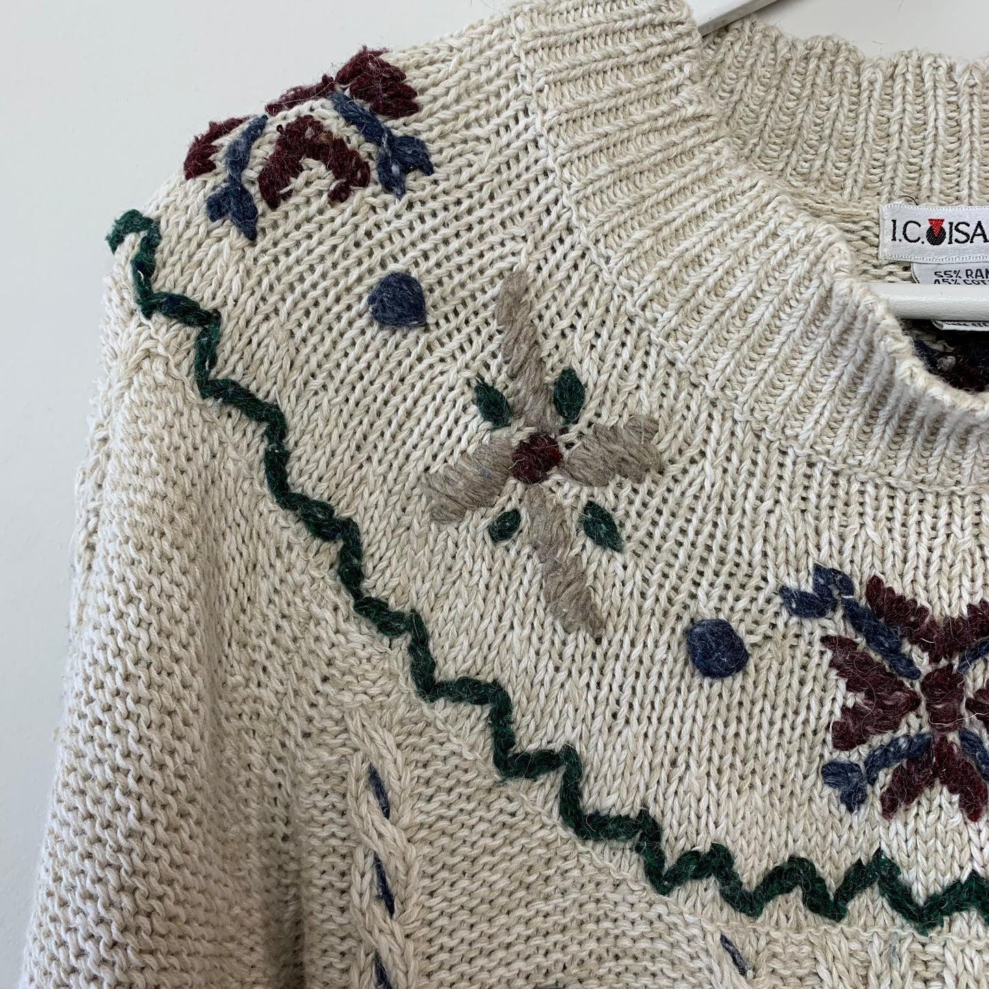 80s 90s i.c. isaacs Sweater Chunky Knit Neutral Large