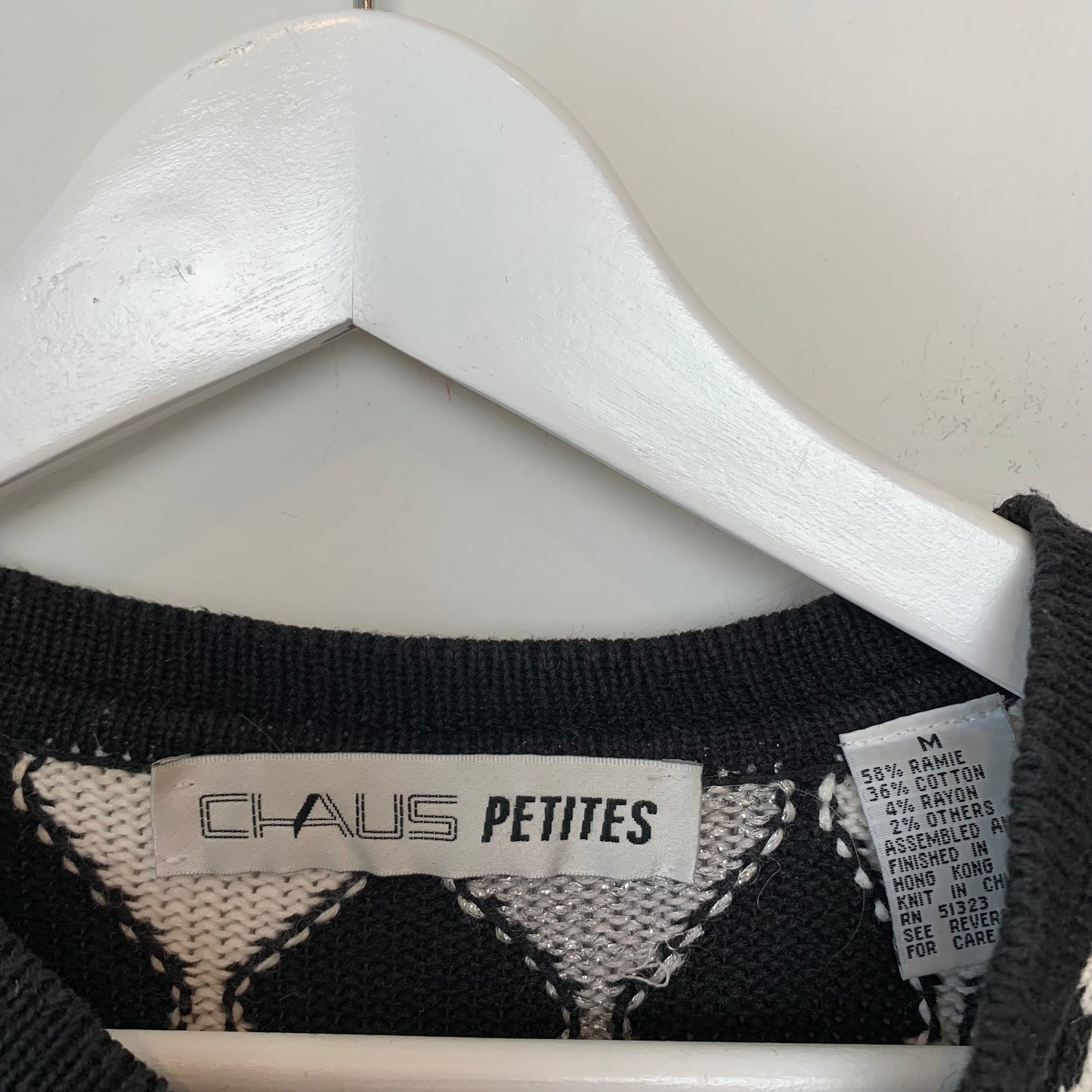 Vintage 90s Chaus Black and White Checkered Chunky Knit Sweater Medium