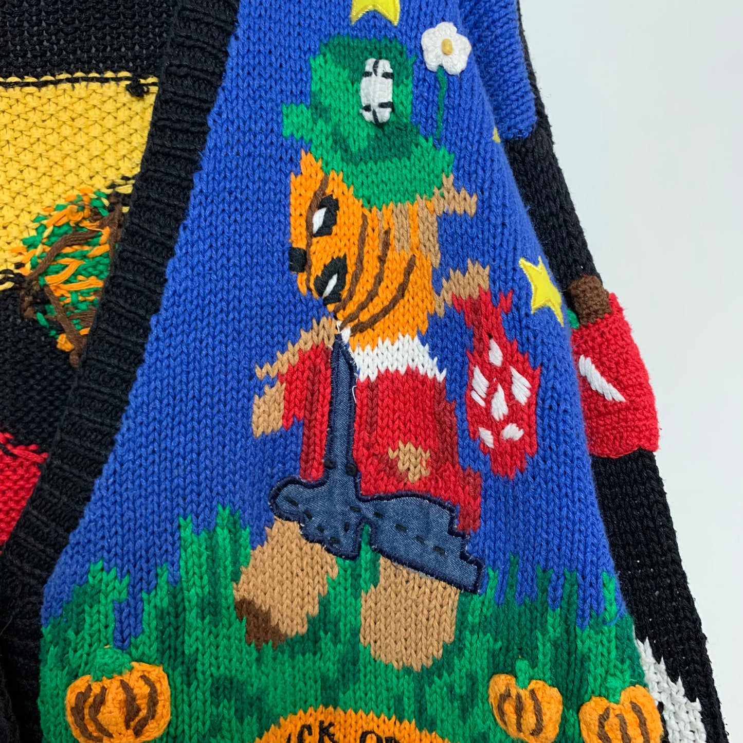 Vintage 90s Eagle's Eye Halloween Cardigan Sweater Hand Knit 3X
