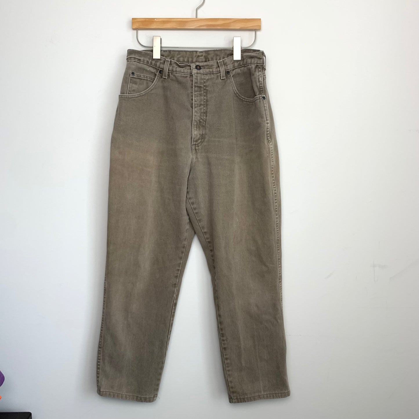 90s Lands' End Brown Denim High Rise Mom Jeans 14 Tall Cotton Made in the USA 32”