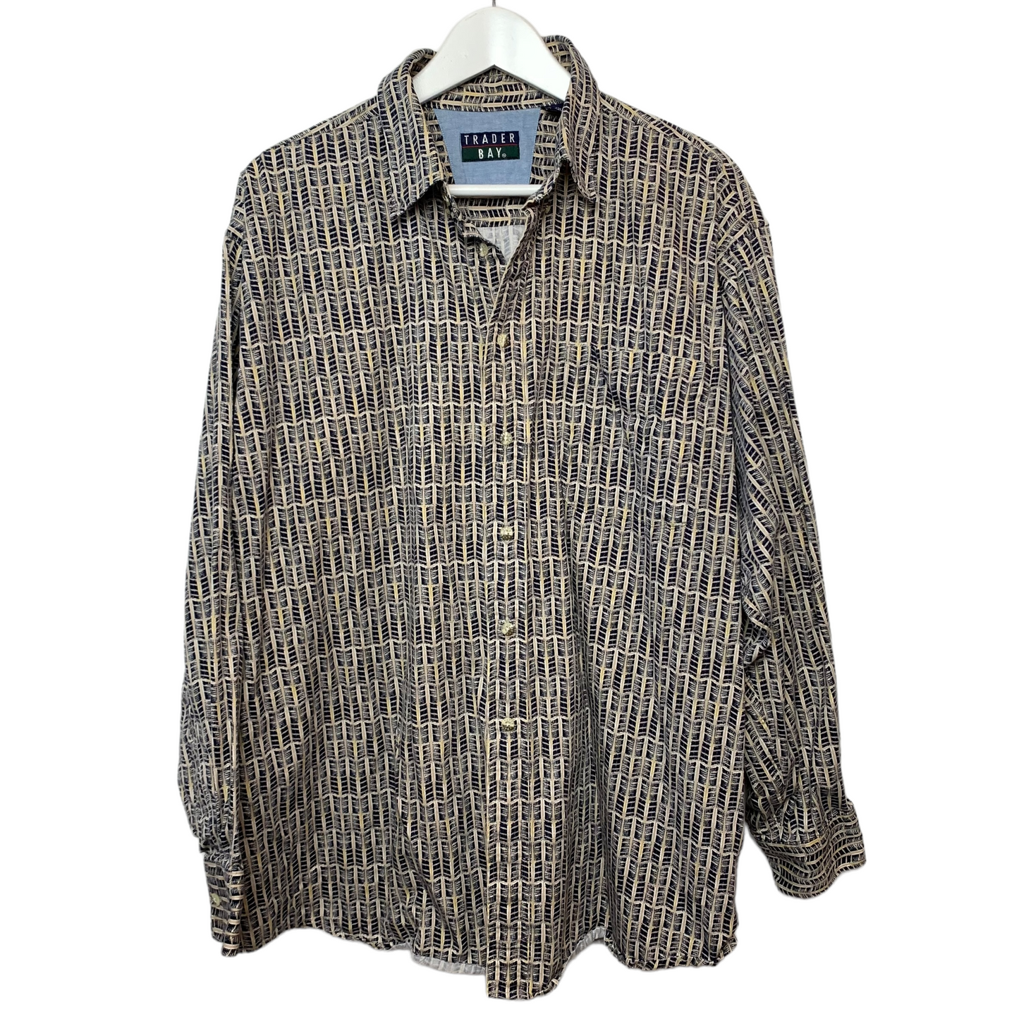 Vintage 90s Trader Bay Long Sleeve Button Down Collared Shirt Patterned XL Cotton